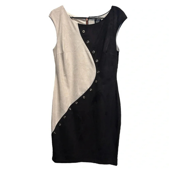 JAX Yin Yang Inspired Sheath Dress Grommet Accented Cap Sleeve Knee Length - Picture 2 of 7